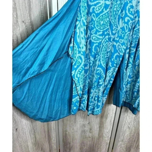 Purple Moon Pants Womens Small Paisley Print Blue Wide Leg High Rise Tulip Hem - Picture 4 of 8